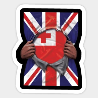 Tonga Flag Great Britain Flag Ripped - Gift for Togan From Tonga Sticker